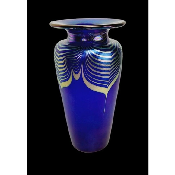 VTG Steven Correia Pulled Feather Iridescent Vase Artist Proof Signed Dated 10" - Picture 4 of 16